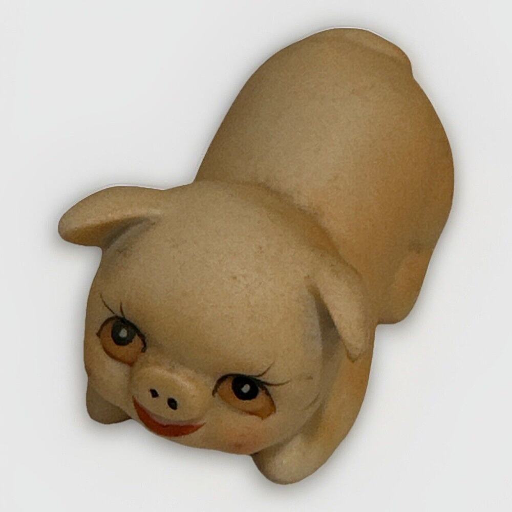 Vintage Enesco Pig Figurine Ornament Porcelain Happy Hand Painted 1980 2.5"